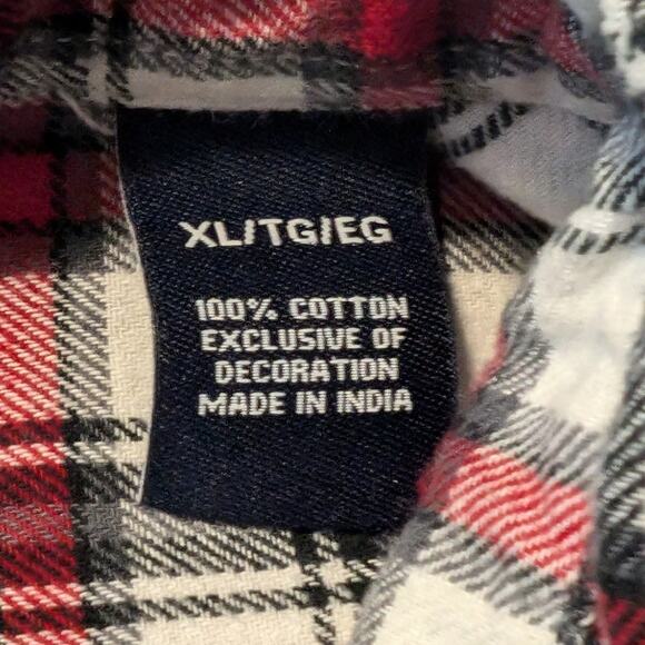 Chaps Brushed Flannel Cotton White Navy Red Plaid Button Up Shirt Mens Sz XL - Picture 4 of 10